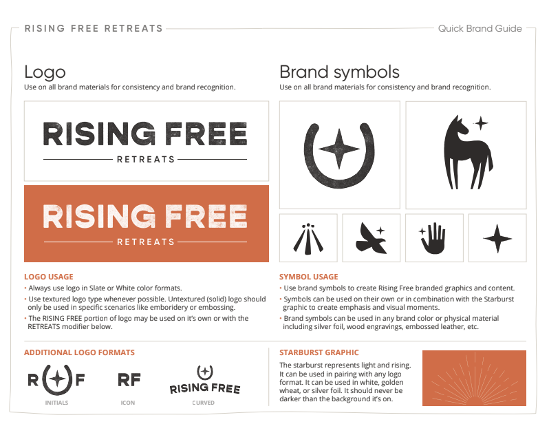 Rising Free Retreats Quick Brand Guide